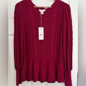 Rachel Parcell Crew Neck Long Sleeve Knit Sweater XXL Color Burgundy Beet NWT
